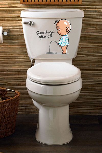 Kt Grup Autocolant pentru vasul de toaletă cu tematică Clean Your Pee și Pull the Siphon