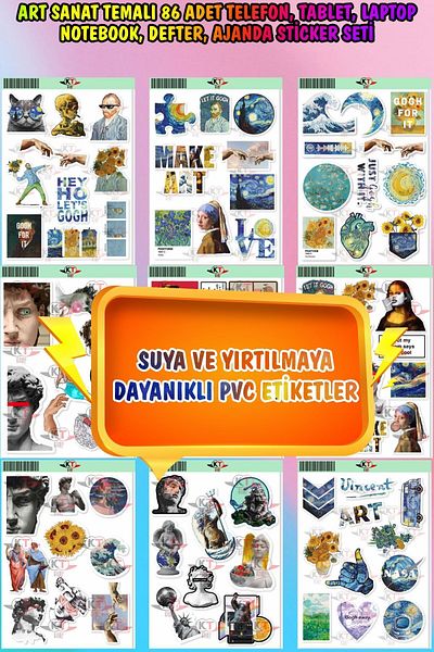 KT Decor Art Art Themed 86 Pieces PVC Sticker Set - for Phone, Tablet, Laptop, Notebook, Notebook, Agenda
