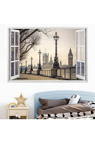 Kt Grup Pencereden Şehir Manzaraları Full Hd Baskı 3D Modern Duvar Sticker