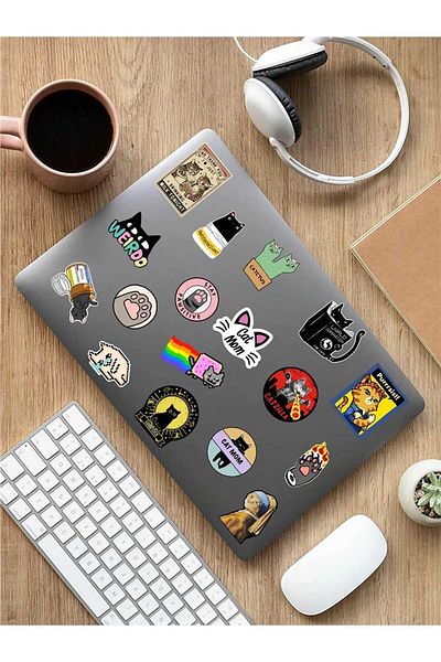 KT Decor مجموعة ملصقات للمنتجات الإلكترونية والمكتبة تحت عنوان القطط - الهاتف، الكمبيوتر اللوحي، الكمبيوتر المحمول، الكمبيوتر المحمول، الكمبيوتر المحمول