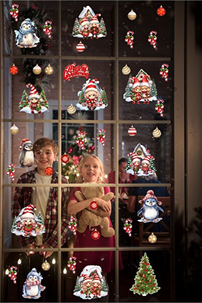 Kt Grup Yılbaşı Christmas Minik Kızlar ve Penguenler 51 Parça Cam Duvar Kapı ...