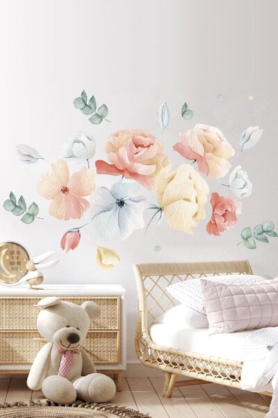 Kt Grup Soft Renk Çiçekler Modern Duvar Sticker Seti