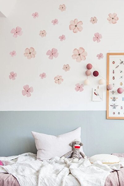 Kt Grup Soft Pembe Çiçekler 40 Adet Modern Duvar Sticker Seti