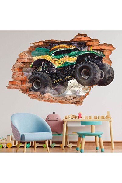 KT Decor Monster Arabalar Full Hd Baskı Erkek Çocuk Odası 3D Duvar Sticker