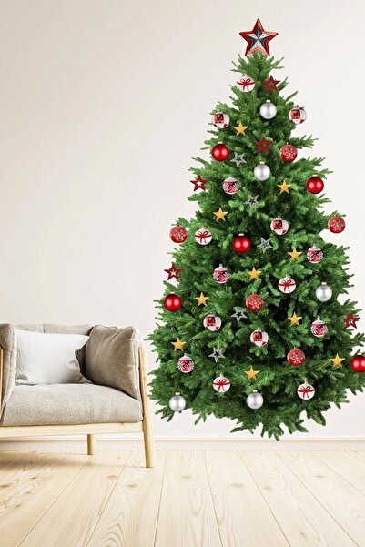 Kt Grup Yeni Yıl Merry Christmas Yılbaşı Ağacı ve Parti Malzemeleri Cam Duvar Sticker Seti