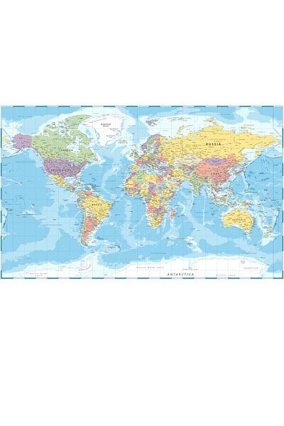Kt Grup Educational World Map with Country Names, Continents and Oceans Wall Sticker
