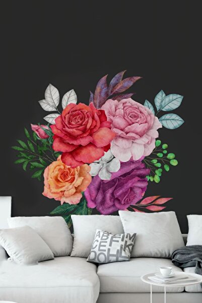 Kt Grup Rengarenk Çiçekler Ve Yapraklar Modern Duvar Sticker Seti
