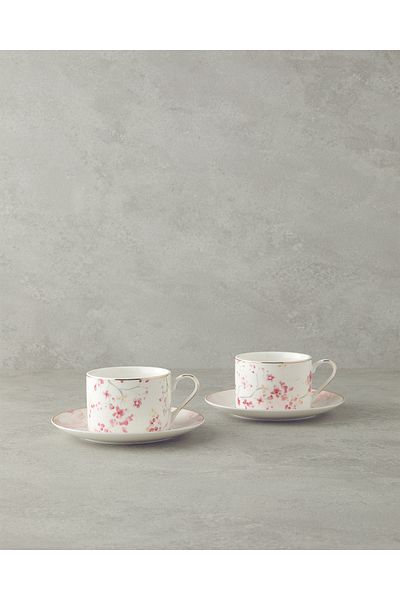 English Home Light Pink Sakura Style Bone China Teacup Set - 4 Pieces, 2 Person