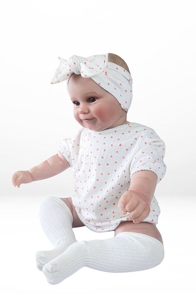 Minytrendy Baby Girl Newborn Romper Heart Patterned Bandana & Hat Set Newborn Gift Body Jumpsuit