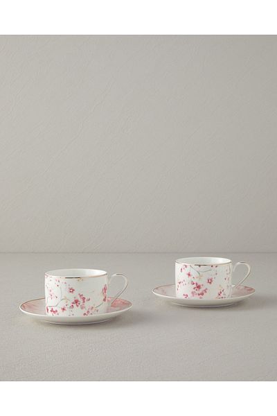 English Home Light Pink Sakura Style Bone China Teacup Set - 4 Pieces, 2 Person