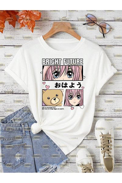 PENTHİLUS Anime Bright Future - Tricou oversize cu model Shikimori San