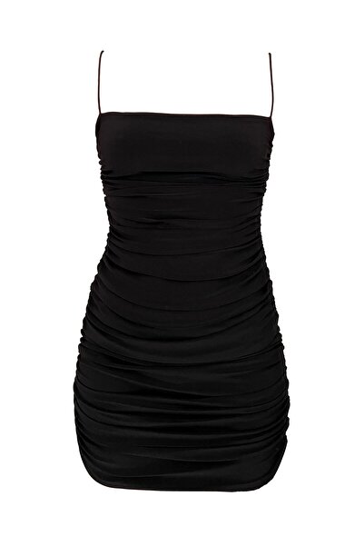 Beyond And More Siyah Drapeli Büzgülü Mini Abiye/gece Elbisesi