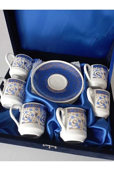 Nihal Süeda Gold Gilded Velvet Porcelain Cup Set - Special Patterned