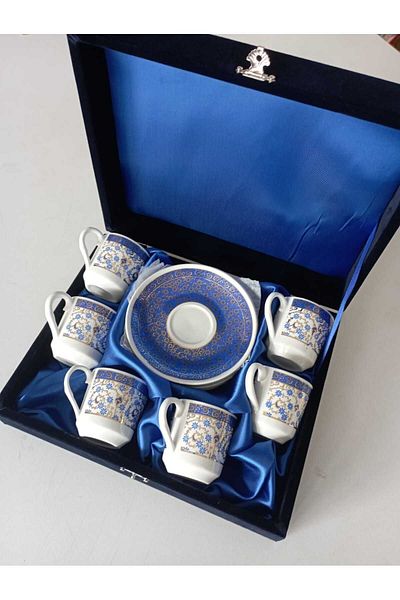 Nihal Süeda Gold Gilded Velvet Porcelain Cup Set - Special Patterned