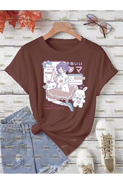 PENTHİLUS Tricou supradimensionat cu imprimeu frontal Anime Girl