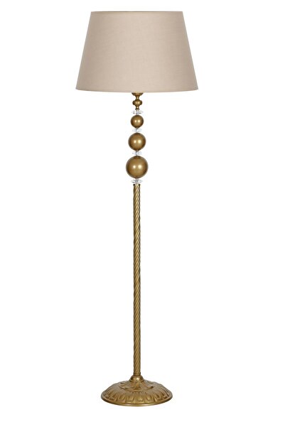 epifanio Beta Eskitme Kaplama Çift Küre Metal Lambader - Gold Şeritli Haki