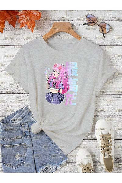PENTHİLUS Tricou supradimensionat cu imprimeu frontal Anime Girl