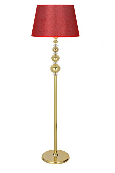 epifanio Kristal Taşlı Üçlü Küre Gold Kaplama Metal Lambader - Bordo
