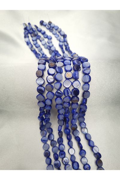 Yüksel Boncuk Dark Blue Mother of Pearl Stone - Flat Cut Natural Stone String