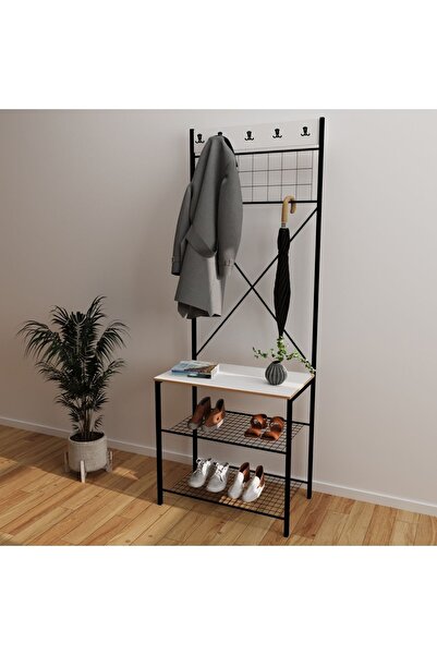 eportatif Dar Metal Portmanto, Elbise Askılığı, Vestiyer, Ayakkabılık Beyaz 1359