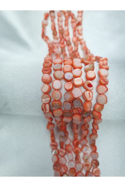 Yüksel Boncuk Light Red Mother of Pearl Stone - Flat Cut Natural Stone String