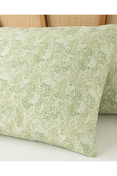 English Home Ecru Single Pique Set - Green Patterned and Piping