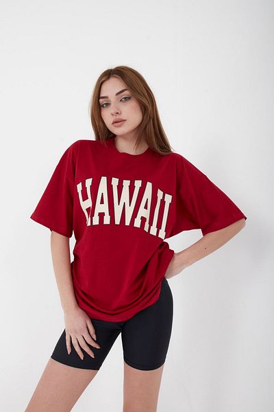 Mad&Calf Unisex Oversize Χαβάης εμπριμέ κόκκινο μπλουζάκι