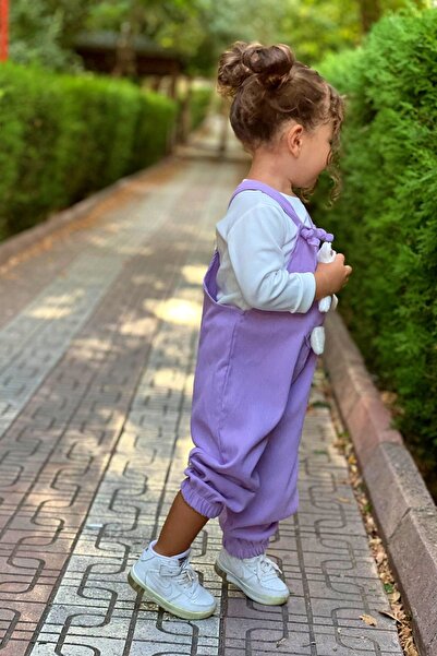 Pollito Unisex Boy Line Ribbed Purple Teddy Toy 2-Piece Salopet