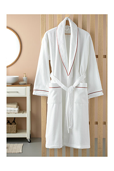 English Home رداء حمام مضلع من القطن المخملي الفاخر مقاس L-XL باللون الأبيض
