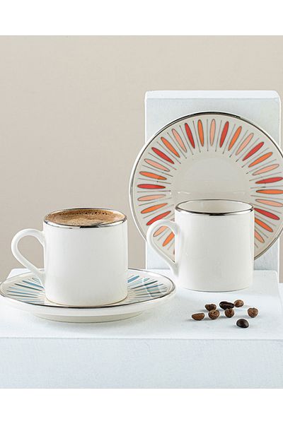 English Home Madlen Porcelain 2-Person Coffee Cup Set - 4 Pieces, Silver