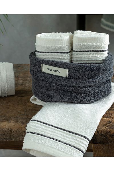 English Home Σετ πετσετών χεριών Quadro Cotton 4 τεμαχίων Anthracite-ecru