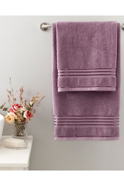 English Home Set de prosoape de baie evazate din bumbac cu dungi romantice Light Plum