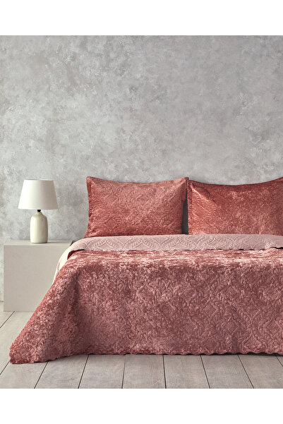 English Home Royal Charm Kadife Çift Kişilik Yatak Örtüsü Takımı Gül Kurusu