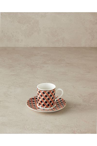 English Home Modern Cube Bone Porcelain 4 Pieces Coffee Cup Set for 2 Persons Orange