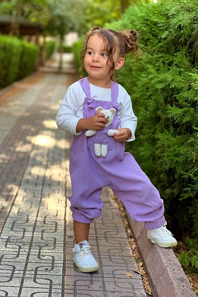 Pollito Unisex Boy Line Ribbed Purple Teddy Toy 2-Pece Salopet