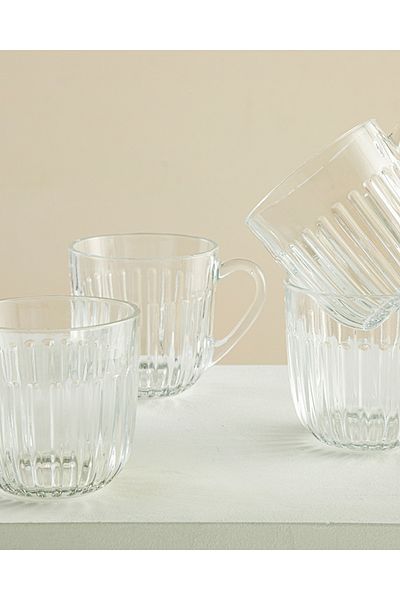 English Home Quartz Glass Set of 4 Transparent Breakfast Cups