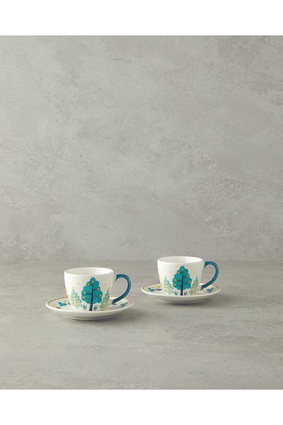 English Home مجموعة أكواب القهوة Love Jungle New Bone China المكونة من 4 قطع لشخصين باللون الأخضر