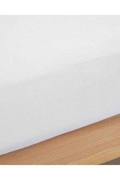 English Home White Single Plus Elastic Plain Cotton Bed Sheet