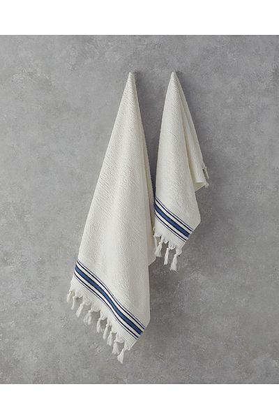 English Home Ecru-Blue Cool Stripe Cotton Striped Bath Towel Set