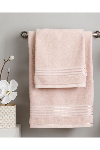 English Home Set de baie din bumbac cu dungi romantice de culoare pudra