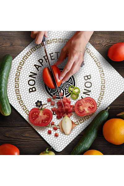 Decovetro Amore Square Bonjour - لوح تقطيع زجاجي مقاس 30x30 سم