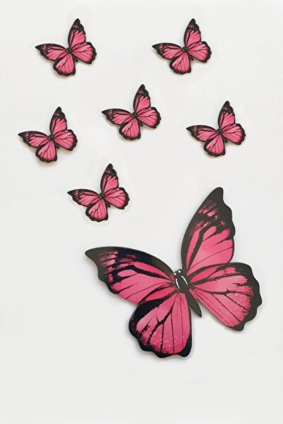 AKIN AKSESUAR HEDİYELİK Kelebek Figürlü 6 Parça Pembe Ahşap Duvar Yapıştırma ...