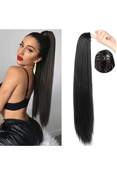 AKOLİFE قطعة شعر على شكل ذيل حصان بإبزيم أسود - شعر حقيقي طبيعي مقاوم للحرارة