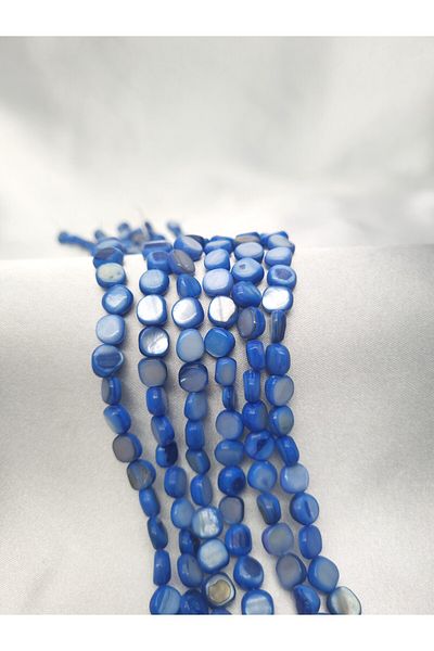 Yüksel Boncuk Blue Mother of Pearl Stone - Flat Cut Natural Stone String