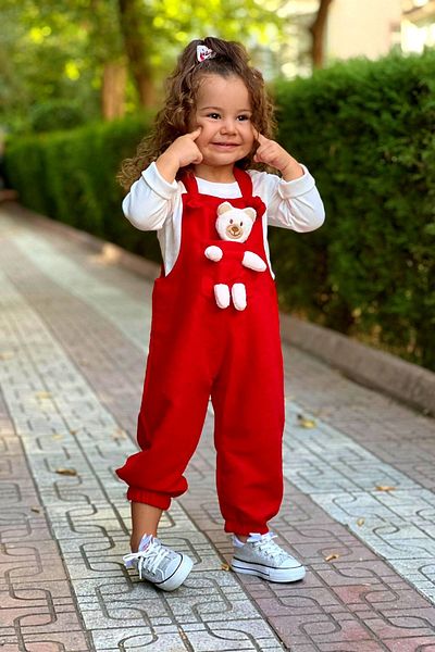 Pollito Unisex Ribbed Red Teddy Toy 2-Piece Salopet