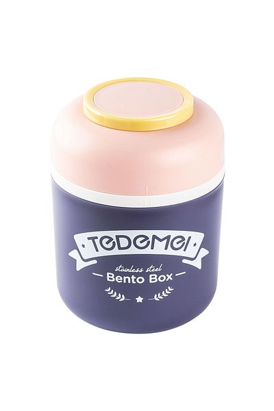 Tantitoni 036-01-TEDEMEI PINK STAINLESS STEEL ROUND SPOONED FOOD CARRY Bowl 780ML