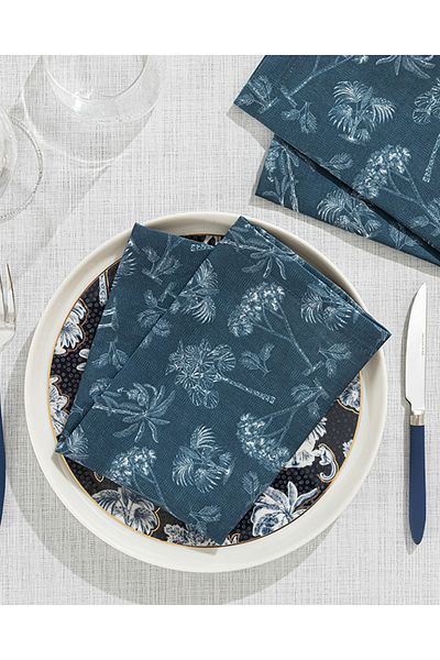 English Home Dark Navy 2-Piece Guest Toile Plants Napkin