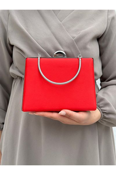 Sh Poly Κόκκινο σατέν γυναικείο βραδινό φόρεμα Clutch Clutch Τσάντα Portfolio