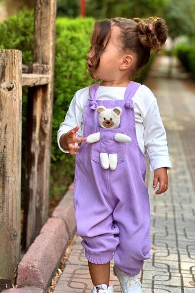 Pollito Unisex Boy Line Ribbed Purple Teddy Toy 2-Piece Salopet