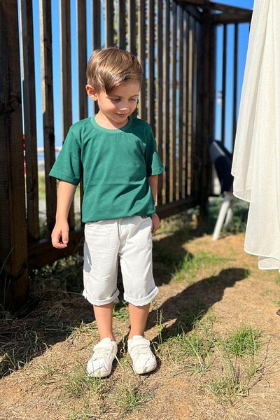 Pollito Παιδικό μπλουζάκι Benetton Green Crew Neck Basic απλό 100% βαμβάκι